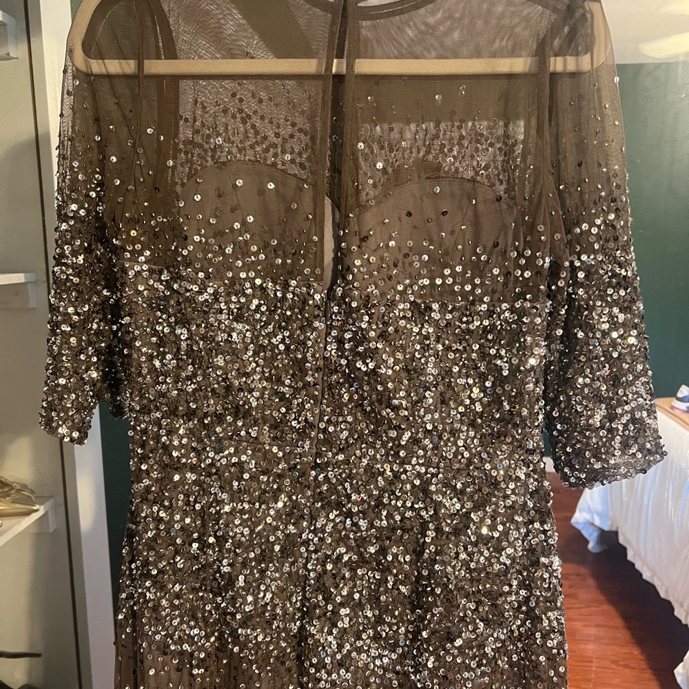 Adrianna Papell Silver Sequin Maxi Gown with Scoop Neck - Picture 6 of 8